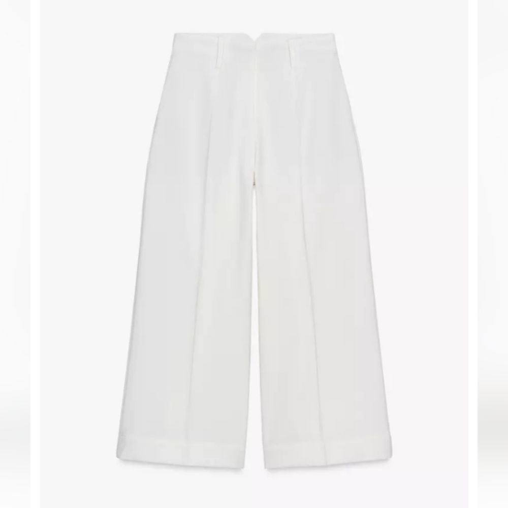 Zara White Wide-Leg High Waist Ecru Culottes Pants Sz-L
